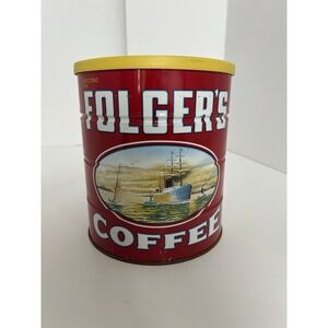 Vintage Folgers Coffee Ship Nostalgia Can W/ Lid 3LB Electric Perc Estate Find